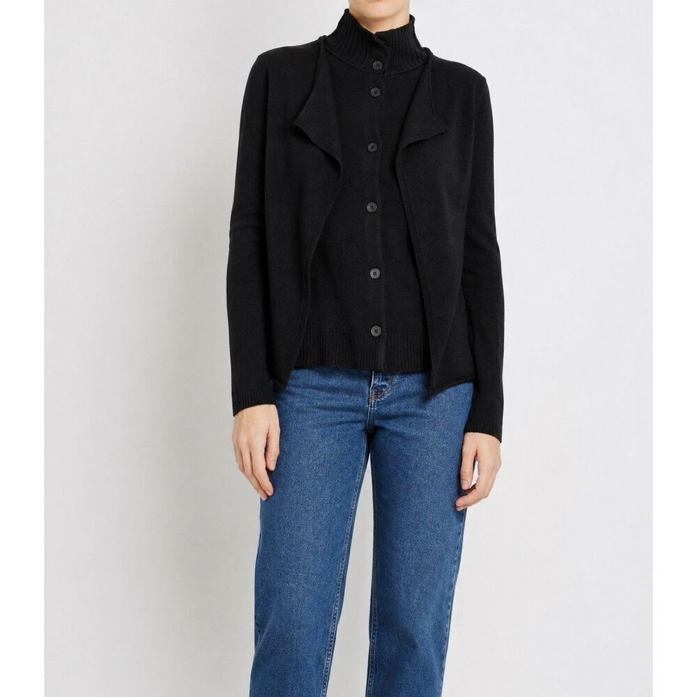 Inhabit Women 100% Cashmere Luxe Cardigan Black Button Up Sweater Size P